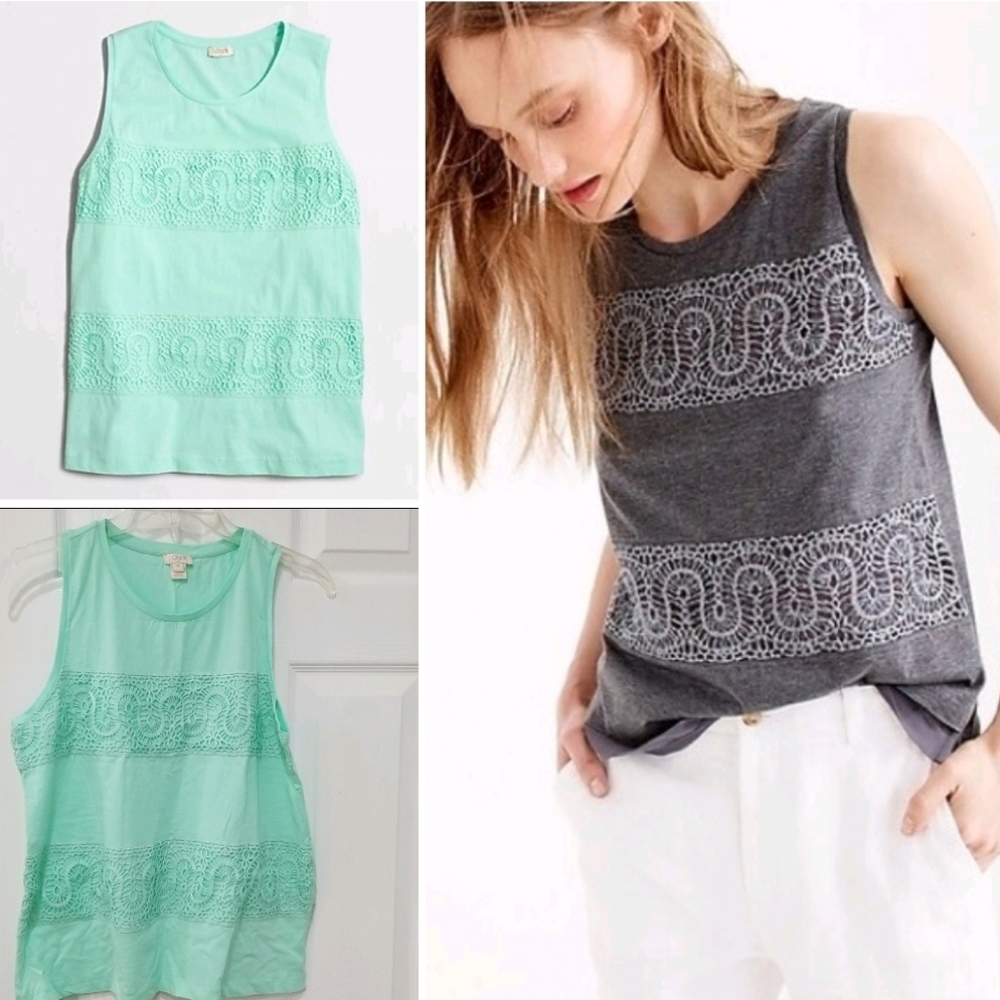 J.Crew  Panel Lace Overlaid Light Green Tank Top